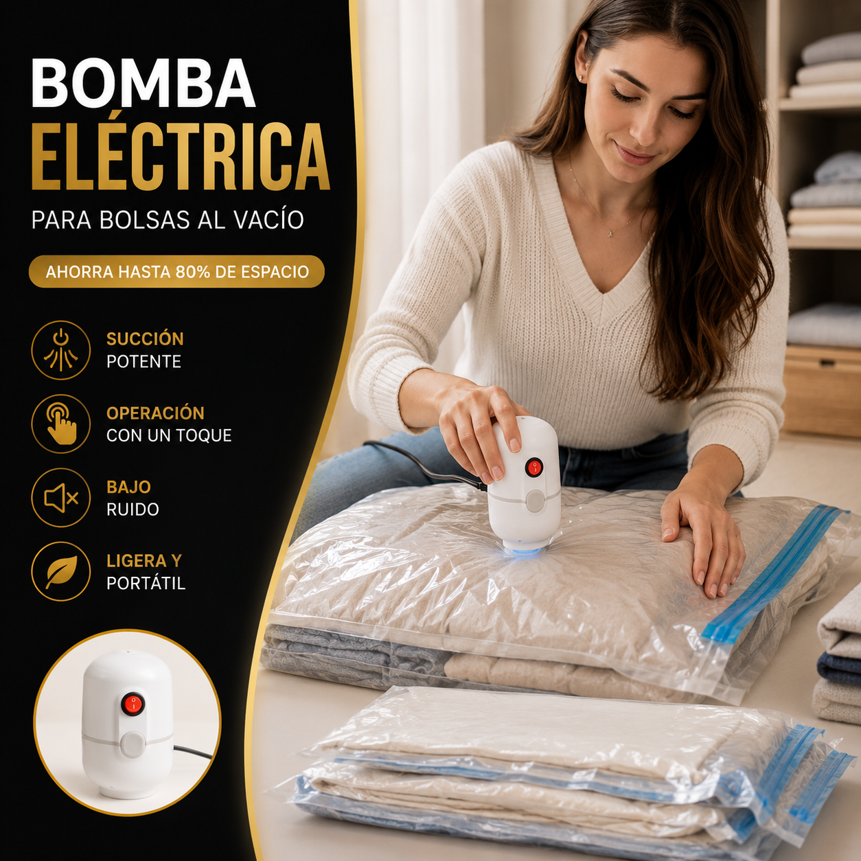 Bomba eléctrica para bolsas al vacio